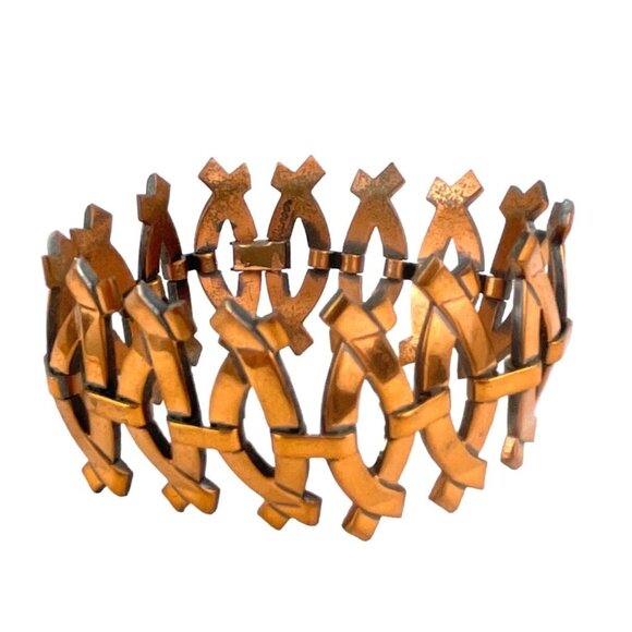Renoir Modernist Copper Bracelet By Renoir - Unique Geometric Design Antique Fin - Picture 2 of 9